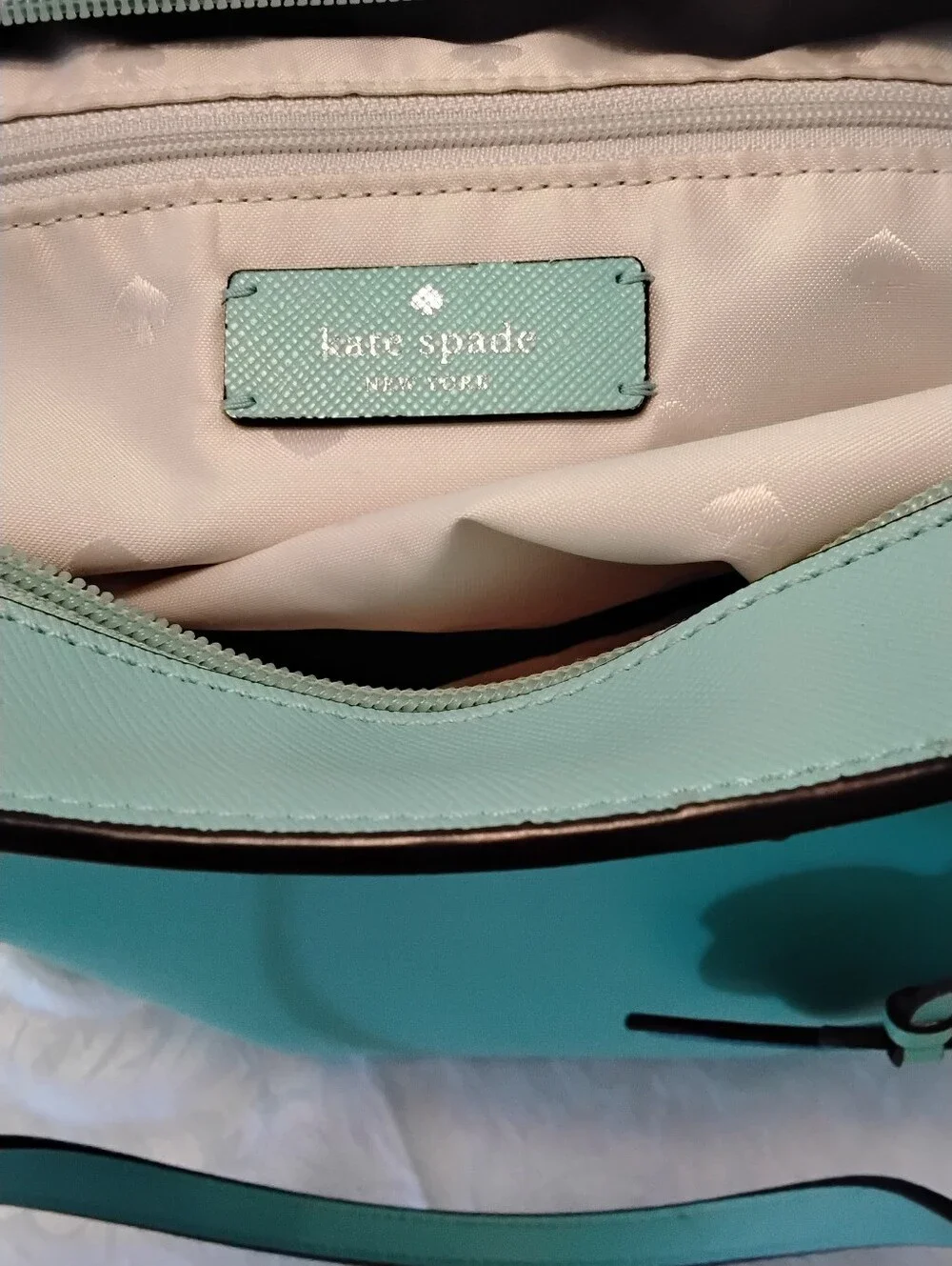 KATE SPADE NY DANA Aqua Bloom Pebbled Leather Tote with Leather Floral Charm